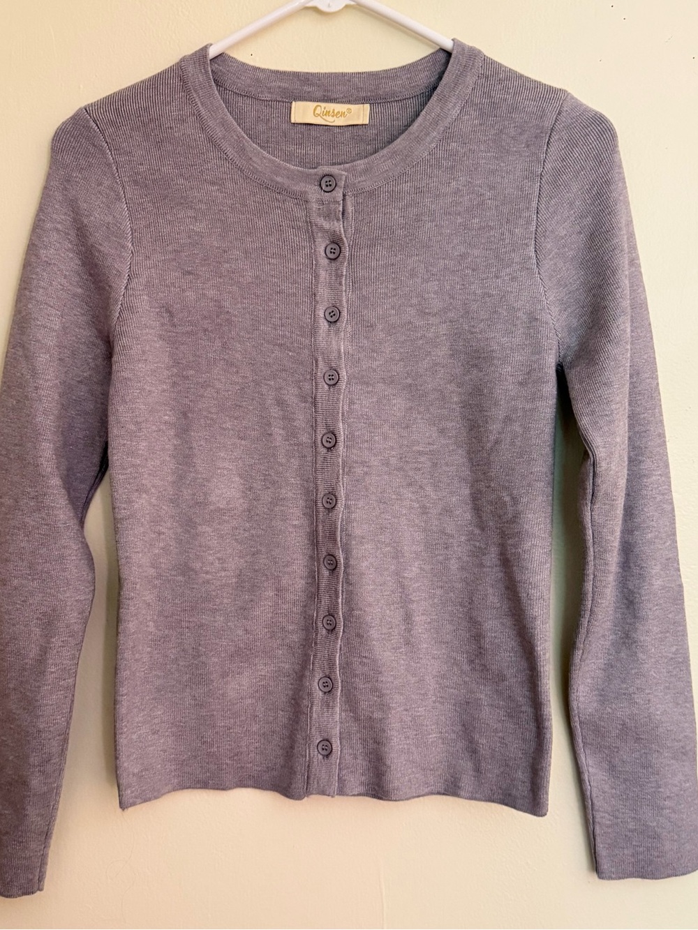Qinsen Gray Button-Front Cardigan